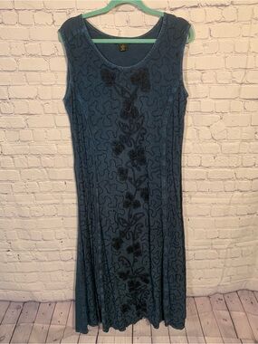 Magic Womens Embroidered Sleeveless Maxi Dress Dark Navy Sz 1X Festival Fairy